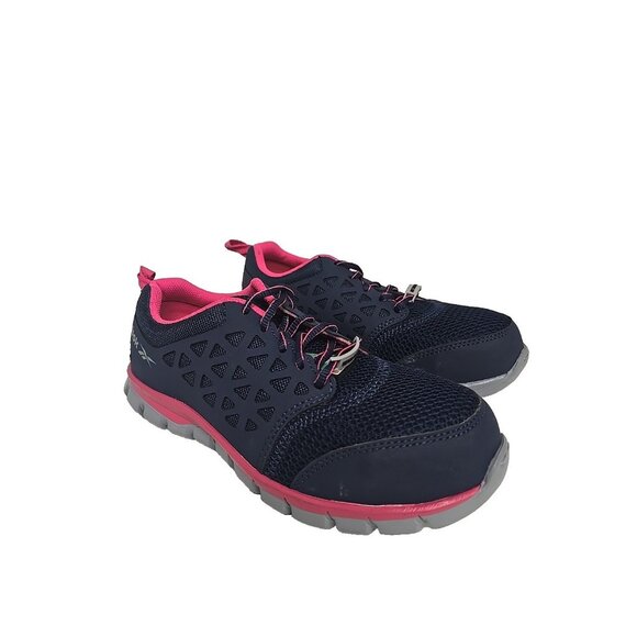 Reebok Women's Sublite Alloy Toe Athletic Work Shoes IB046 Navy/Pink 6.5W - Picture 1 of 7